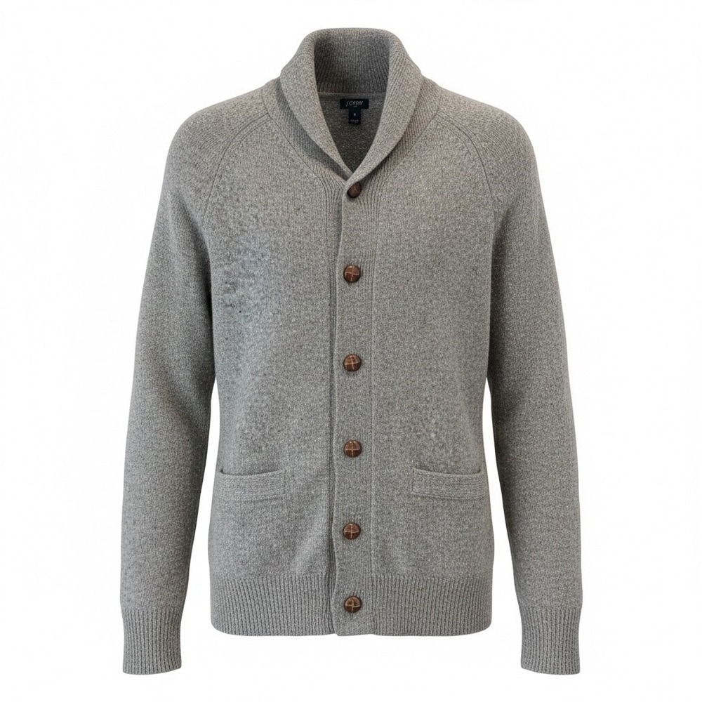 J Crew Mens Shawl Collar‎ Cardigan  Lambswool Gray Grandpacore Sz Med Button